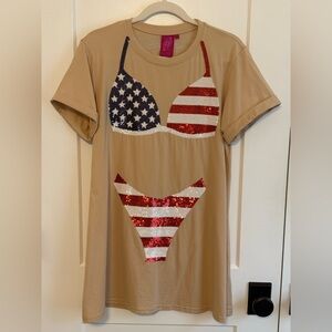 QUEEN OF SPARKLES ✨ T-Shirt Dress with American Flag Sequin Bikini Design Small